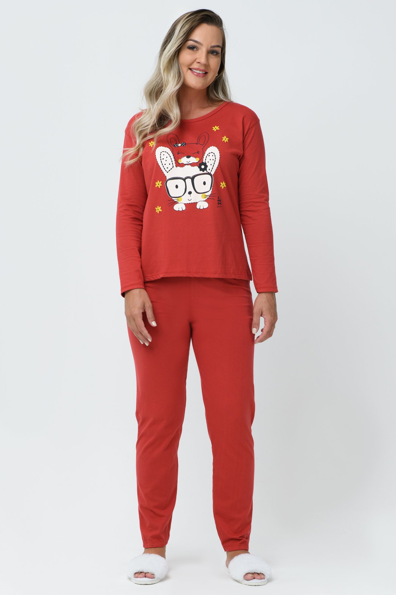 Conjunto Pijama Adulto Inverno Feminino De Algodão